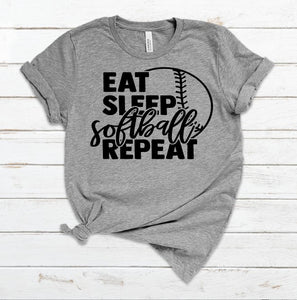 Eat, Sleep, Softball, Repeat Screen Print Transfer