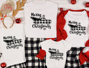 Merry Christmas Buffalo Plaid Truck Adult/Youth/Infant/Pocket/Tea Towel Screen Print Transfer