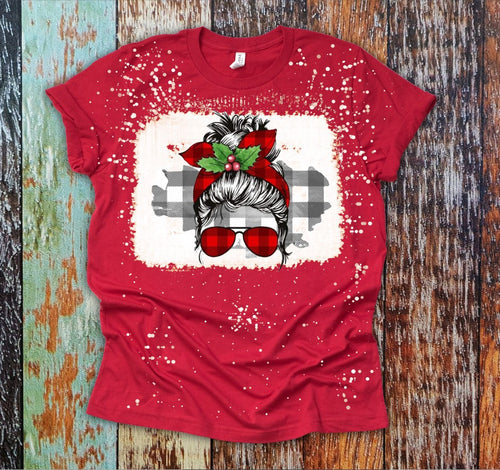 Holly Buffalo Plaid Messy Bun Sublimation Transfer