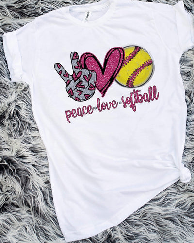 Peace Love Softball Pink Glitter Sublimation Transfer