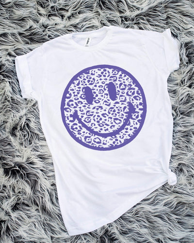 Purple Leopard Print Happy Face Screen Print Transfer