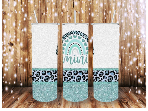 Mini Rainbow Teal Leopard Glitter Skinny (Straight) Seamless Sublimation Transfer