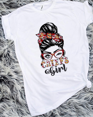 KC Chiefs Girl Messy Bun Sublimation Transfer