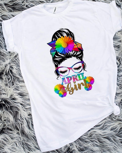 April Girl Messy Bun Sublimation Transfer