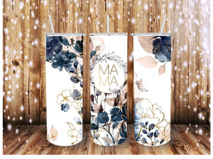 Mama Blue Gold Watercolor Floral Skinny (Straight) Seamless Sublimation Transfer