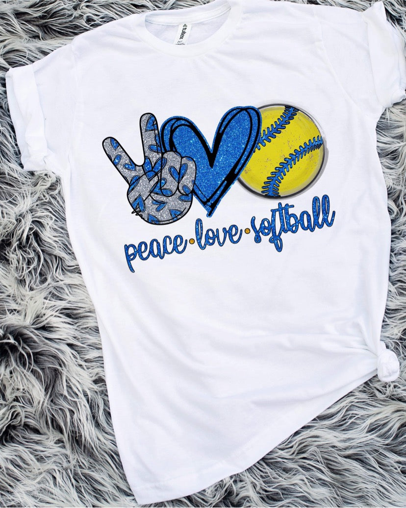 Peace Love Softball Blue Glitter Sublimation Transfer