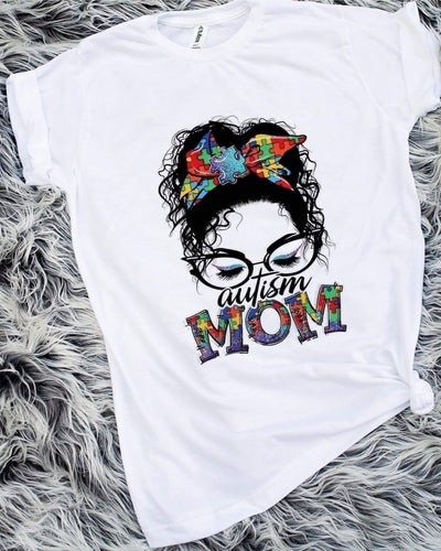 Autism Mom Messy Bun Sublimation Transfer