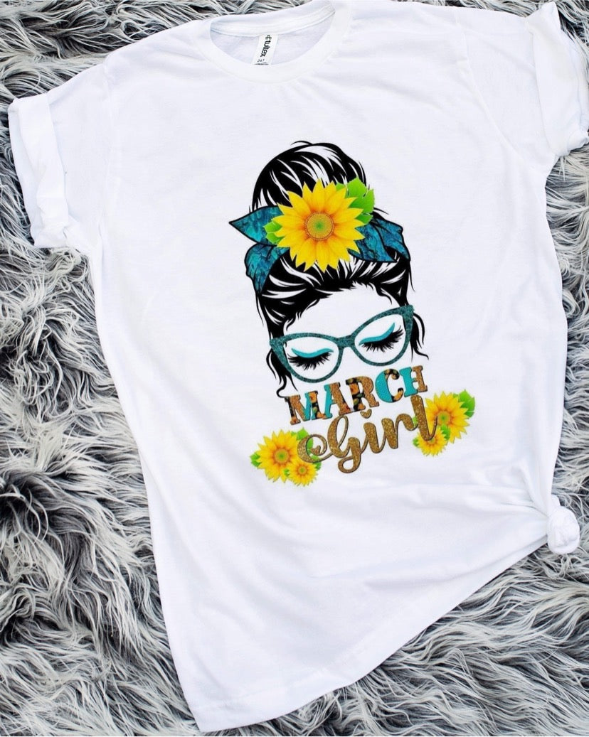 March Girl Messy Bun Sublimation Transfer