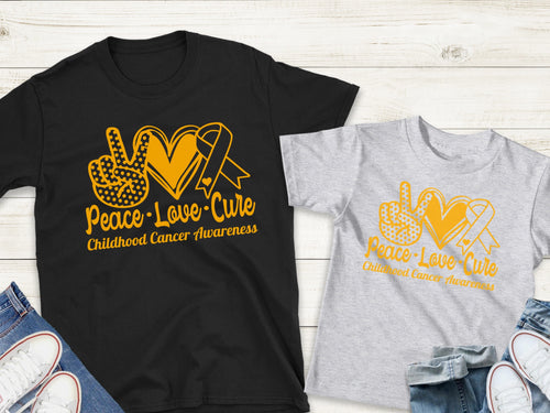 Peace Love Cure Childhood Cancer Screen Print Transfer