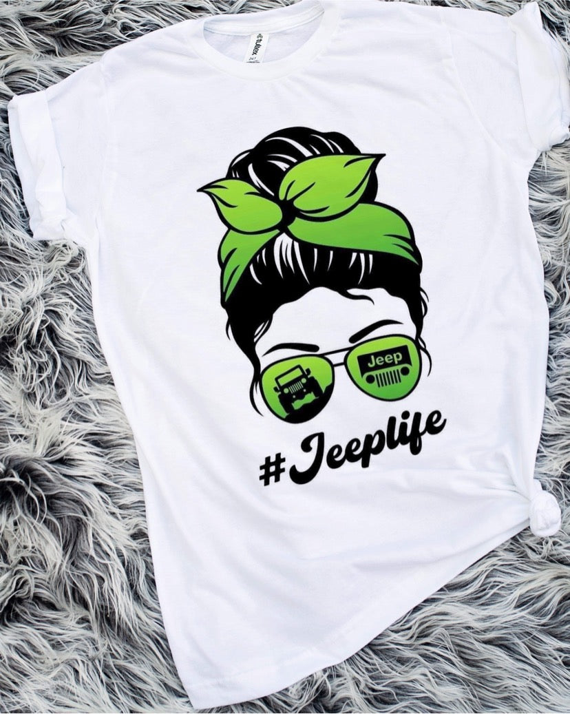 Jeep Life Green Messy Bun Sublimation Transfer