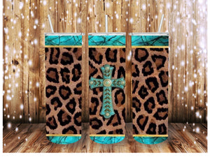 Leopard Turquoise Cross Skinny (Straight) Seamless Sublimation Transfer